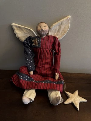 VINTAGE PRIMITIVE FOLK ART STYLE DOLL ANGEL ARTIST SHARON ANDREWS 19” - Image 1 of 4