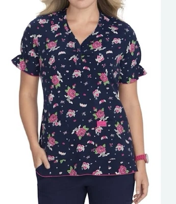Betsey Johnson Koi Women’s Size L Floral And Heart Scrub Top - Image 1 of 4