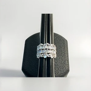 Sterling Silver Crystal Wave Cluster Ring SIZE 7 - Picture 1 of 7