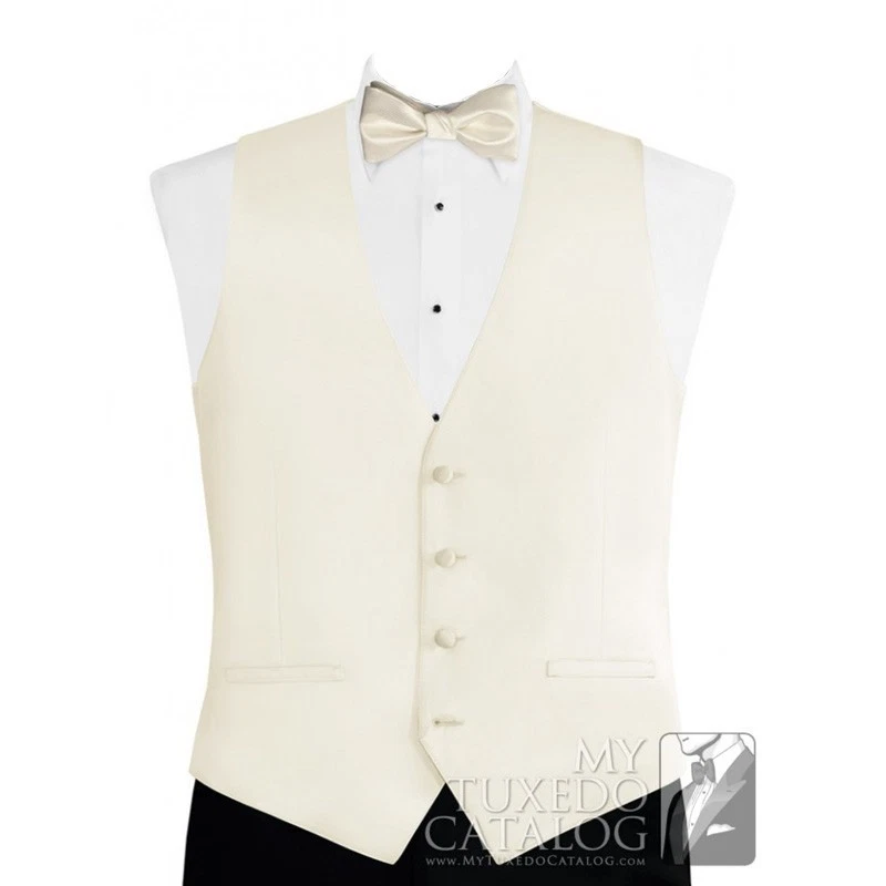 Modern Solid Twill Tuxedo Vest and Bow Tie in Black, White, Ivory and Browns - Image 1 of 1