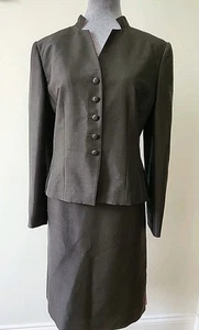 Traje Falda Kasper ASL Seda Negro 10 Pequeño Cuello Mandarín Borde Rosa Caliente - Imagen 1 de 13