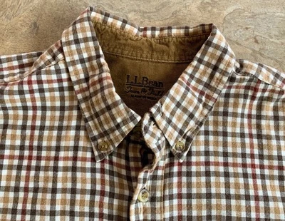 Camisa de Colección LL Bean Para Hombres XL Town & Field Borde de Pana Puño Abatible Marrón A Cuadros Foto 1 de 4