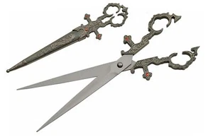 10.25" Silver Renaissance Scissors With Scabbard Stainless Steel Blade - Picture 1 of 4