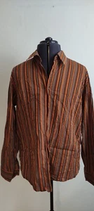 Hugo Boss Mens Old Money Style Long Sleeve Cotton Shirt Brown Striped Size XXL - Picture 1 of 6