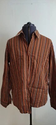 Hugo Boss Mens Old Money Style Long Sleeve Cotton Shirt Brown Striped Size XXL - image 1 of 4