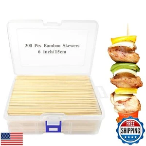 300 Pcs 6 inch Natural Bamboo Skewers, Φ=4mm, PEOUWNES Food Sticks for Appeti - Picture 1 of 5