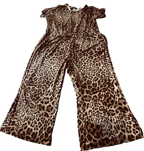 Susan Graver Petite 3XP Ladies Crop Jumpsuit Leopard ￼ Animal Print Polyester - Picture 1 of 21