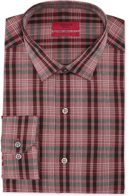 NEW ALFANI RED FITTED PERFORMANCE LONG SLEEVE WICKING RED PLAID SHIRT M 15 34/35 - Image 1 of 2