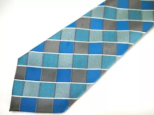Geoffrey Beene Herren Krawatte Krawatte Aqua Blau Grau Kariert 59" - Bild 1 von 4