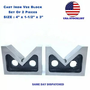 Cast Iron Vee Block Set Of 2Pieces 4" x 1-1/2"x3" Inch V Block Without Clamp USA - Imagen 1 de 9