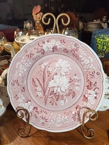 Red Transferware Spode 10" Dinner Plate Botanical England - Picture 1 of 8