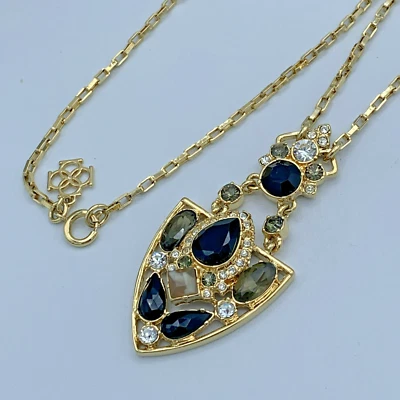 Collar de cadena Ann Taylor 36 pulgadas de largo tono dorado con colgante de cristal 4-092 Foto 1 de 4