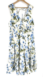 Abercrombie & Fitch Maxi Dress Size XL Women White Blue Floral Print Ruflle Tier