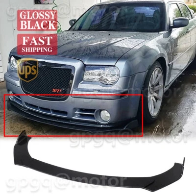 Para Chrysler 300C SRT8 2005-2008 preto brilhante estilo V para-choque dianteiro divisor de lábios - Imagem 1 de 4