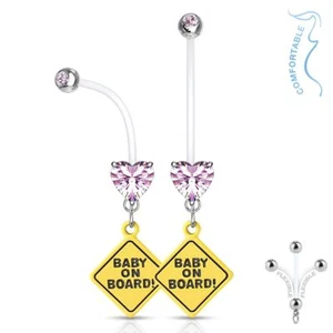 Piercing De Ombligo De Embarazo Con Strass Corazón Rosa Bebé A Bordo - Imagen 1 de 1