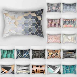Marble Geometric Polyester Pillowcase Rainbow Gold Line Art Cushion Cover Stripe - Picture 1 of 71