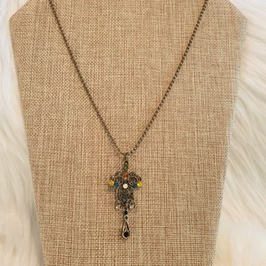 Renaissance  Necklace Victorian Rhinestone Pendant Brass Tone Art Nouveau 10192 - Picture 1 of 4