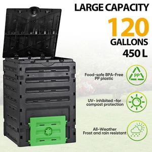 Garden Compost Bin Outdoor 120 Gallon Easy Assembly 80 Vents Fast Creation - Picture 1 of 18
