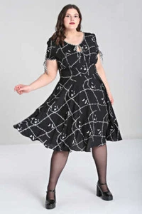 Stitches Midi Dress Hell Bunny XL-6XL 16-26 Black Halloween Bats Goth Alt - Picture 1 of 12
