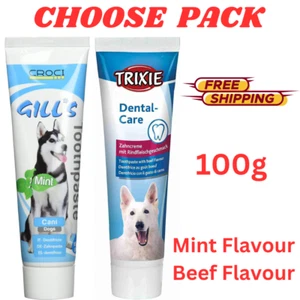 Dog Toothpaste Clean Teeth Tartar Fresh Breath Mint or Beef Flavour Pet 100g UK - Picture 1 of 32