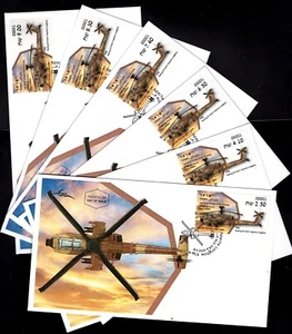 ISRAEL FDC 2020 HELICÓPTERO APACHE CAJERO AUTOMÁTICO MÁQUINA #001 JUEGO DE 6 ETIQUETAS. x45967 - Imagen 1 de 2