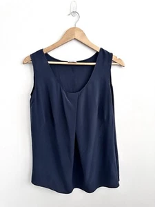 Designer Akris Punto Navy 100% Silk Sleeveless Top Blouse Size US12 F44 - Picture 1 of 7
