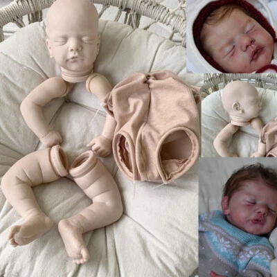 19in Reborn Doll Kits Unpainted Doll Head+Limbs+Cloth Body Sleeping Baby DIY - Image 1 of 4