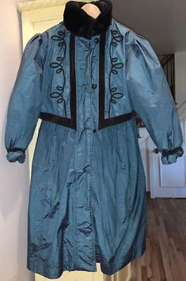 Vintage Rothschild Coat Faux Fur Velvet Trim Long Puffy Green Coat Jacket SZ 14 - Image 1 of 4