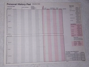 Magic Realm Avalon Hill Board game Character Personal History Pad 1979 Vintage - Picture 1 of 4