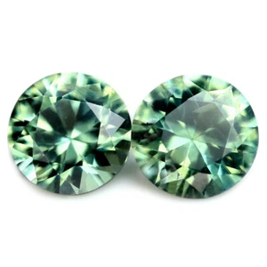 Zertifiziert 0,51ct natürlicher blaugrüner Saphir VVS 3,8 mm brillant rund passendes Paar - Bild 1 von 2