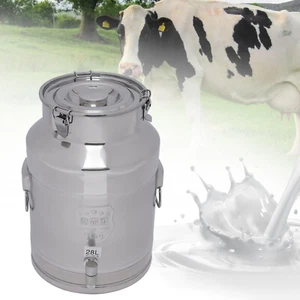 28L Stainless Steel Milk Can Wine Barrel Bucket Milk Storage Container w/ Faucet - Picture 1 of 20