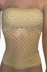Y2K Tan Seamless Net Stretchy Bra Tube Top O/S New mermaidcore rave beach vacay - Picture 1 of 8