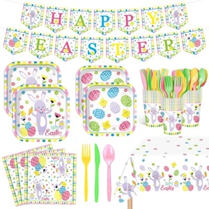 171pcs Easter Party Supplies Paper Plates Napkins Disposable Easter Tableware... - Picture 1 of 5