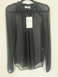 FRAME - 100% Silk Spot Shirt - Midnight - Worn Once - RRP $450 - Size XS - Picture 1 of 4