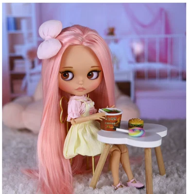 Nude Customized Blythe Factory Jointed Doll Hair Pink Long No Dress/Accessories