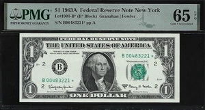 US $ 1 Star Note 1963A PMG 65 EPQ UNC Fr #1901-B* FRN New York Granahan/Fowler - Picture 1 of 4