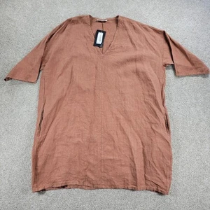Bryn Walker Womens Bingley Tunic Dress Medium Brown Linen V-neck 3/4 Sleeve NEW - Imagen 1 de 15