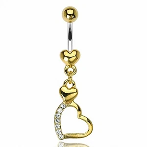 Nabel Piercing Vergoldet Anhänger 2 Herzen - Imagen 1 de 1