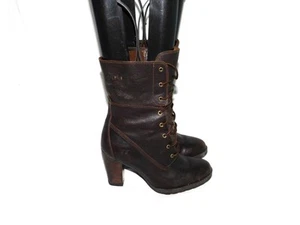 Timberland Size 7 38 Dark Brown Leather Stratham Heights Boot High Heels Cuffed - Picture 1 of 20