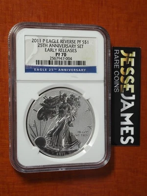 2011 P Prueba inversa Silver Eagle NGC PF70 25 aniversario conjunto lanzamientos anticipados Foto 1 de 2