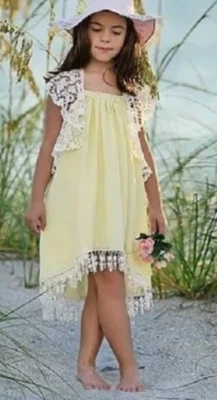 Nuevo con etiquetas Vestido de encaje amarillo y blanco Dollcake Boutique Buttercup para niñas talla 6 Foto 1 de 3