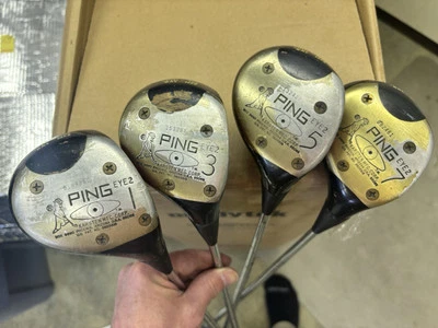 Vintage Ping Eye 2 Wood Set Driver 1 3 5 7 RH Steel Shaft - Image 1 of 4