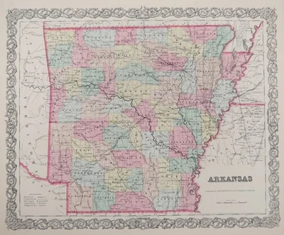 MAPA ORIGINAL DE ARKANSAS COLOREADA A MANO DE COLTON 1855 Foto 1 de 3
