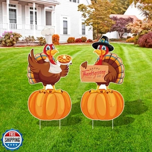 Arosche große Erntedank Hof Schilder 2 Stück mit Pfählen Happy Thank - Bild 1 von 5