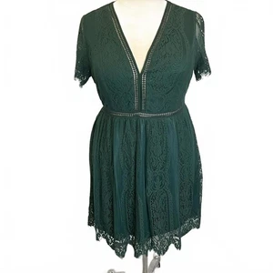 Mini abito donna Merokeety taglia 2XL XXL verde smeraldo foderato in pizzo - Foto 1 di 14