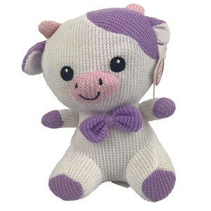 Rinco Toy Network Cow Plush Waffle Knit Purple Pink White 8.25" Stuffed Animal - Picture 1 of 11