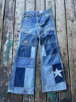 Jean hippie acampanado vintage Lee Bitterroot Clothing Co patchwork 32x32 garra 42 Foto 1 de 4