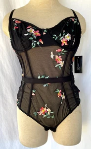 INC BLACK..SHEER..EMBROIDERED..UNDERWIRE..ONE PIECE..BODYSUIT..LINGERIE..NWT L - Picture 1 of 5