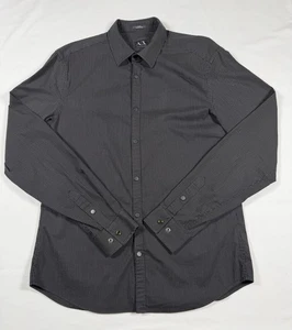 Camisa de vestir ajustada Armani Exchange para hombre M negra a rayas algodón elástico A|X - Imagen 1 de 10