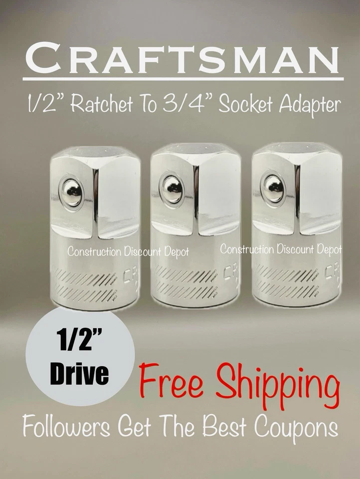 3 PACK Craftsman  1/2" Drive to 3/4" ratchet wrench socket adapter CMMT99223 - Image 1 of 1